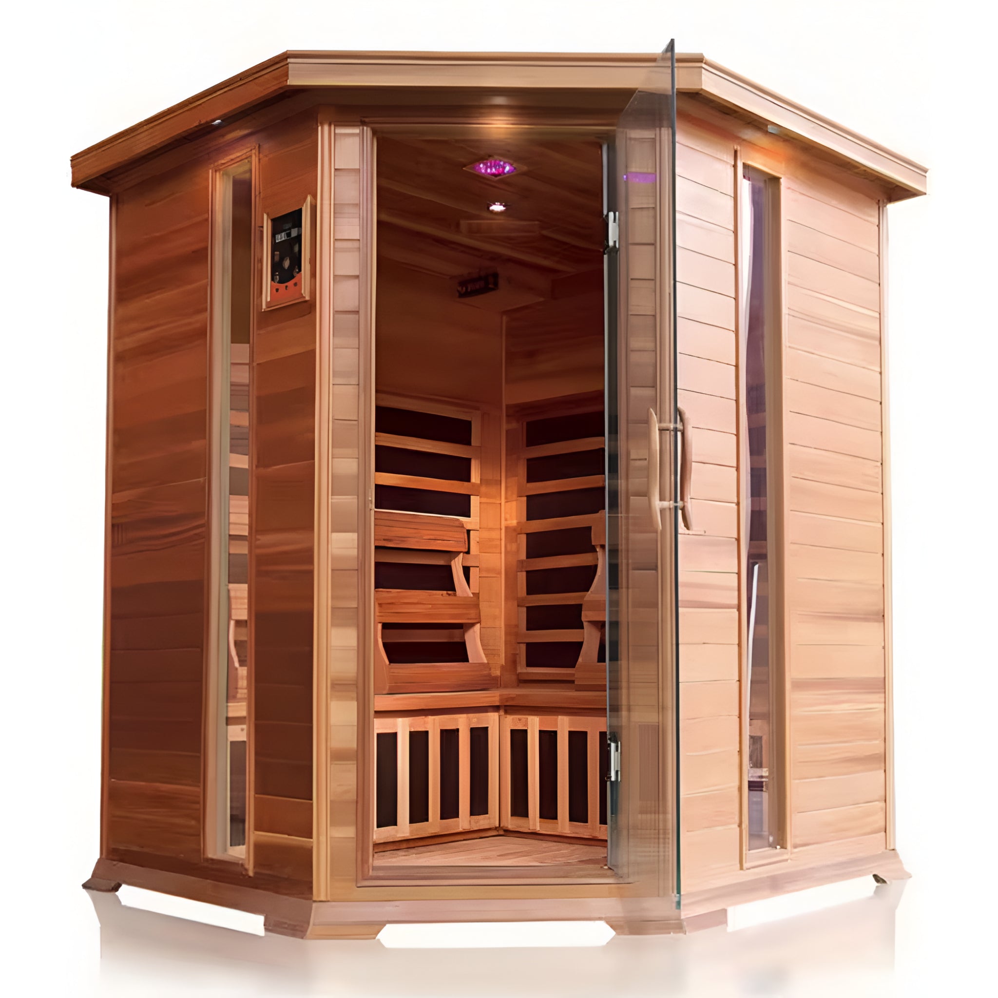 4-Person Cedar Corner Infrared Sauna | 10 Carbon Heaters | 110V | 63"x63"