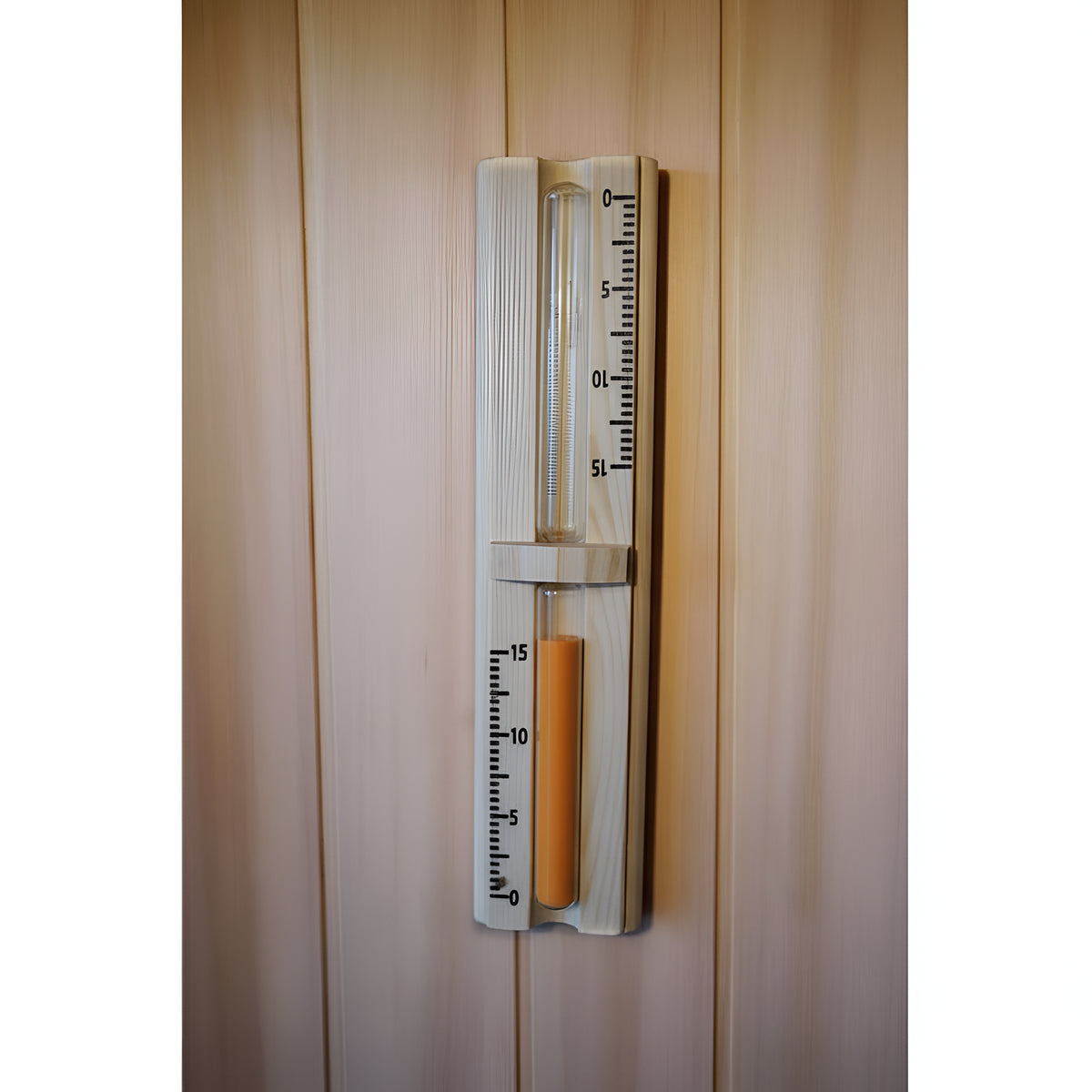 Wooden ruler with measurement markings on a wooden surface